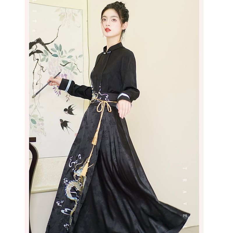 [BAIRIMENG Series]★Chinese style skirt★ Skirt Bottoms Hanfu skirt Black Black