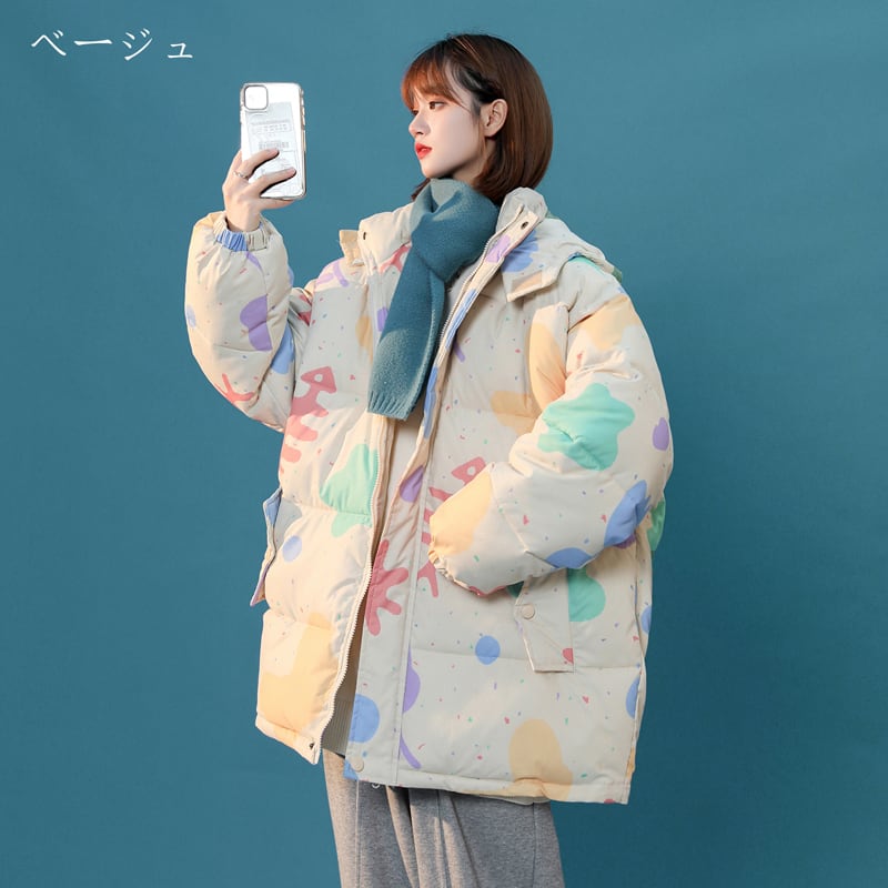 [Suikoishi Series] ★Winter Coat★ Cotton Coat Outerwear 2color Unisex Men's Cartoon White Beige