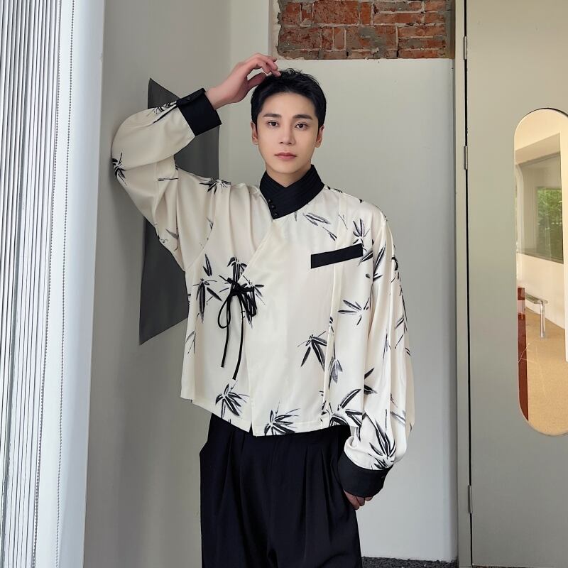 [Illustrated Series] ★China Style Shirt★ Bamboo Bamboo Pattern Tops Long Sleeve Shirt Unisex Men's Print Color Scheme