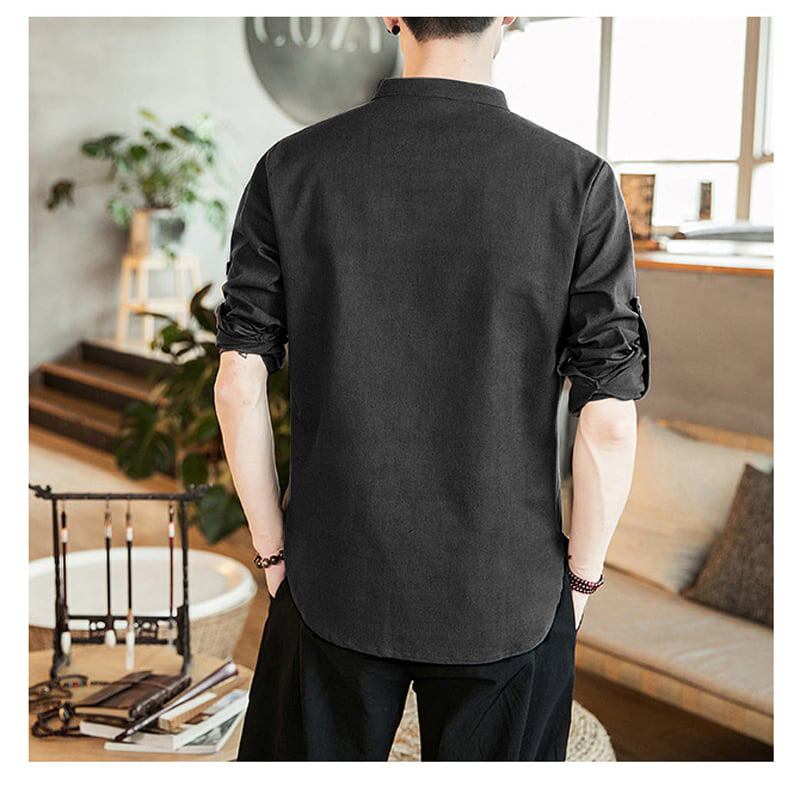 [Kusaboku series] ★China style shirt★ 5 colors Black Blue White Green Gray Tops Unisex Improved Tang suit Casual Large size