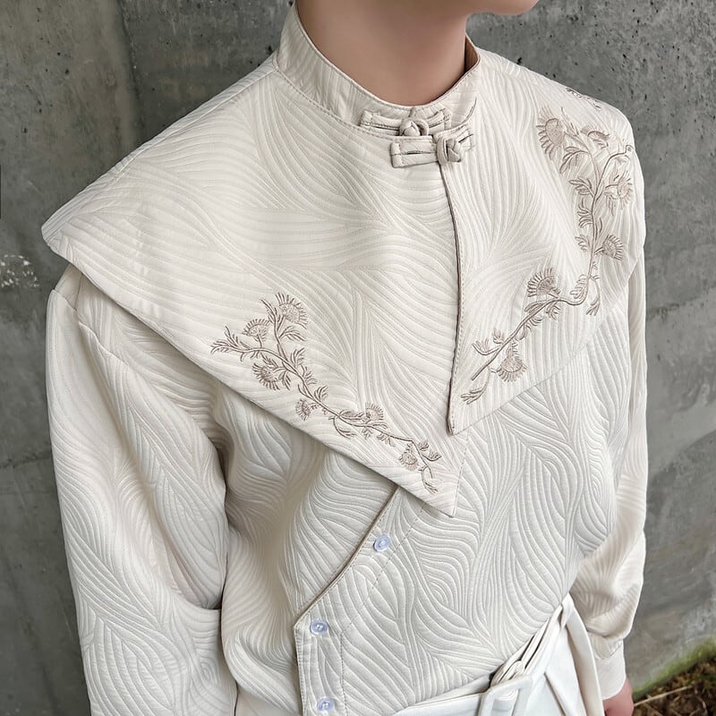 [Illustrated series] ★China style shirt★ 2color embroidery tops Unisex Men's ML XL Black Apricot