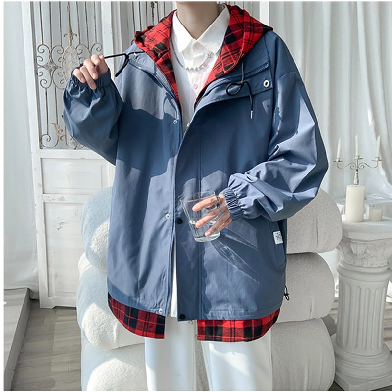 [Tetsusho Series]★Jacket★ 4color Outerwear Unisex Men's Faux Layered Plaid Pattern Large Size