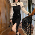 Load image into Gallery viewer, [TAOSHANG series] ★China style dress★ Large size switching slit slimming black black improved cheongsam dress
