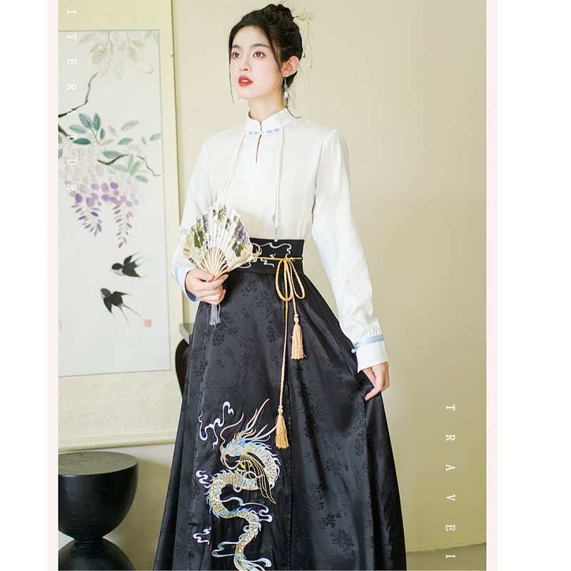 [BAIRIMENG Series] ★Chinese style shirt★ 2color tops long sleeve shirt Chinese clothing black white