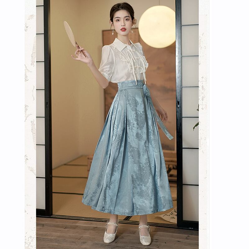 [QIYC Series] ★Chinese style skirt★ Bottoms Maki skirt Hanfu skirt Shinjeongshi Blue Blue Easy to match