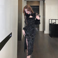 Load image into Gallery viewer, [Hundred Minute Eight Series] ★Cheongsam Dress★ Velvet Switching Floral Pattern Slimming Sexy Black Black SML XL
