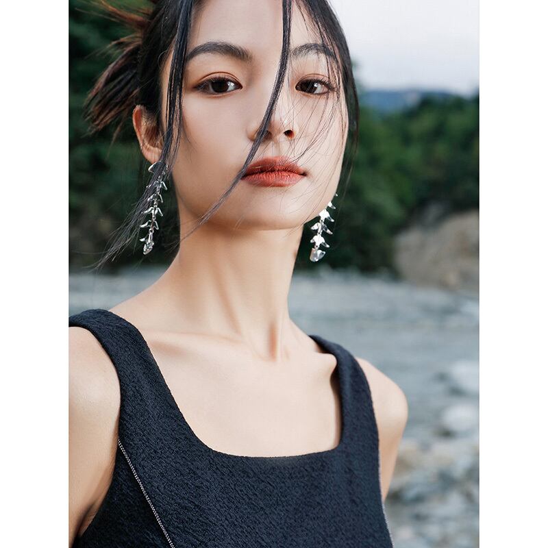 [Small Blue Dragon Series] ★China Style Earrings★ Pair Earrings Women's Accessories Unique Fishbone Silver