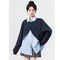 Load image into Gallery viewer, [WEIWU Series]★Tops★ Faux layered POLO neck color scheme fashion loose blue blue
