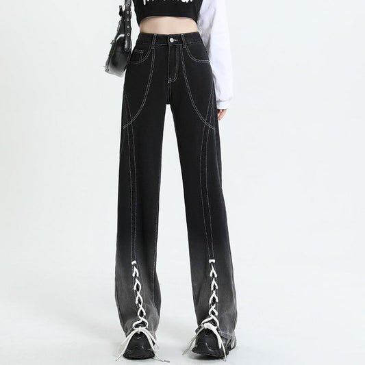 [Escape from Earth Series]★Denim Pants★ Pants Bottoms Slimming Ladies Stylish Black Black