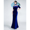 Load image into Gallery viewer, [Encounter dress series] ★Cheongsam dress★ Mermaid line velvet Improves temperament Maxi length Blue Blue Large size
