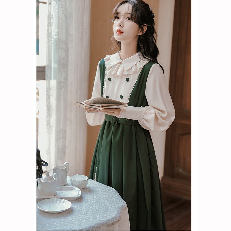 [QLD Series]★Dress★ Fake layered dress Improves temperament Green Green SML XL Cute