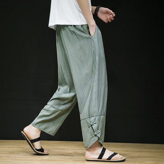 [Shu Han Ink Series] ★China Style Pants★ 2color Large Size Plain China Button Unisex Men's