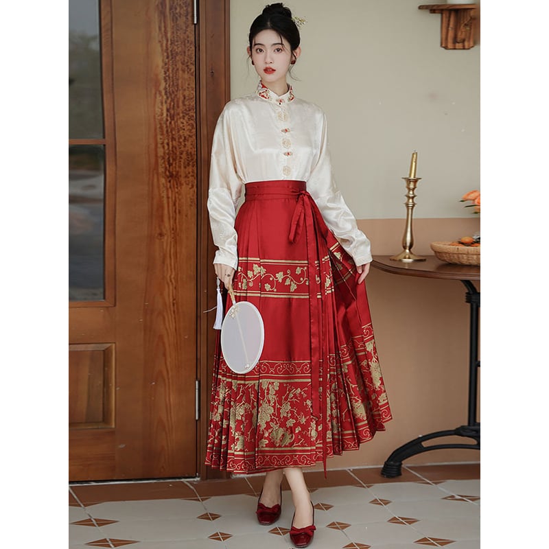 [BAIRIMENG Series] ★Chinese style skirt★ Maki skirt bottoms Hanfu skirt Red Red