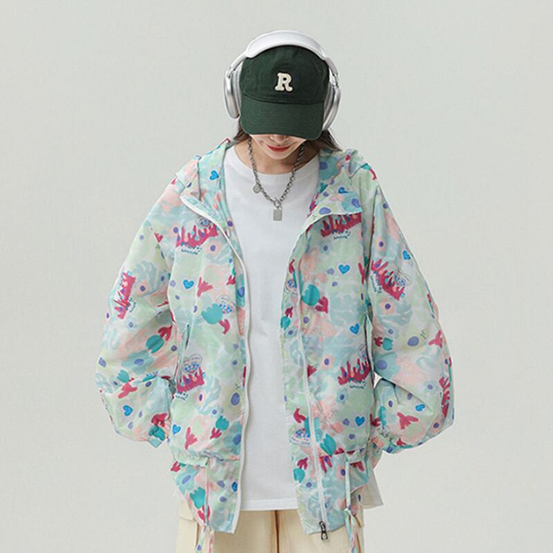 [Fujiiman Series] ★Jacket★ 2color outerwear thin spring/summer sun protection unisex men's printed graffiti