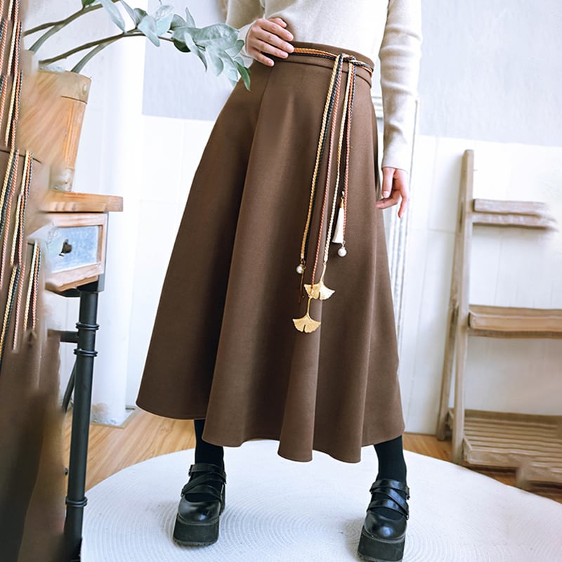 [Old Monster---Rachikuri Series] ★China style skirt★ Bottoms Lasha plain thick autumn/winter clothes brown