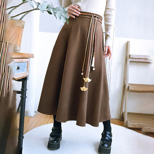 [Old Monster---Rachikuri Series] ★China style skirt★ Bottoms Lasha plain thick autumn/winter clothes brown