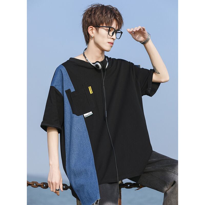 [MANYSTON Series]★China style T-shirt★ Tops 2color Unisex Men's Short sleeve Color scheme Black White Cotton