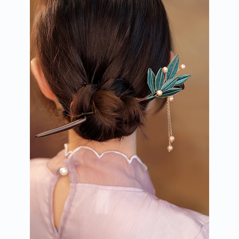 [Ma series] ★China style hair ornament★ 1 hairpin, ladies accessories, fringe, improves temperament, leaves