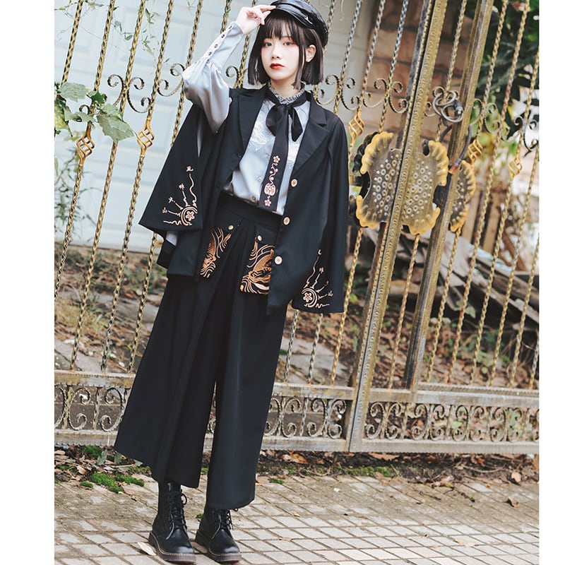 [Kogaisha---Monster Series] ★Chinese-style pants★ Gaucho pants, bottoms, easy to match, slimming, black, ML XL