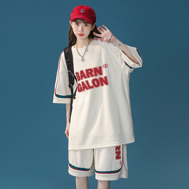 【CHAOMEICHENシリーズ】★セットアップ★ 3color Tシャツ+短パン 夏服 男女兼用 メンズ ベージュ グリーン ブラック