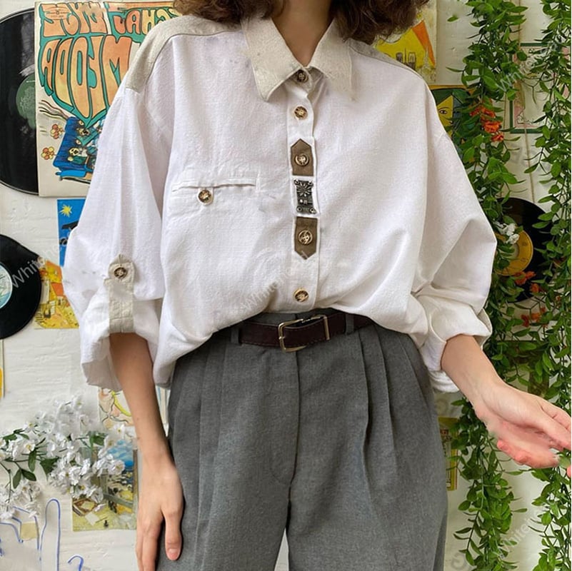 [Vintage Tang Series]★Shirt★ Long Sleeve Tops Retro White Women's Fashion SML