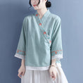 Load image into Gallery viewer, [Qing Series]★China style shirt★ Tops 5 colors White Pink Blue Purple Blue Green V-neck Embroidery Three-quarter sleeves
