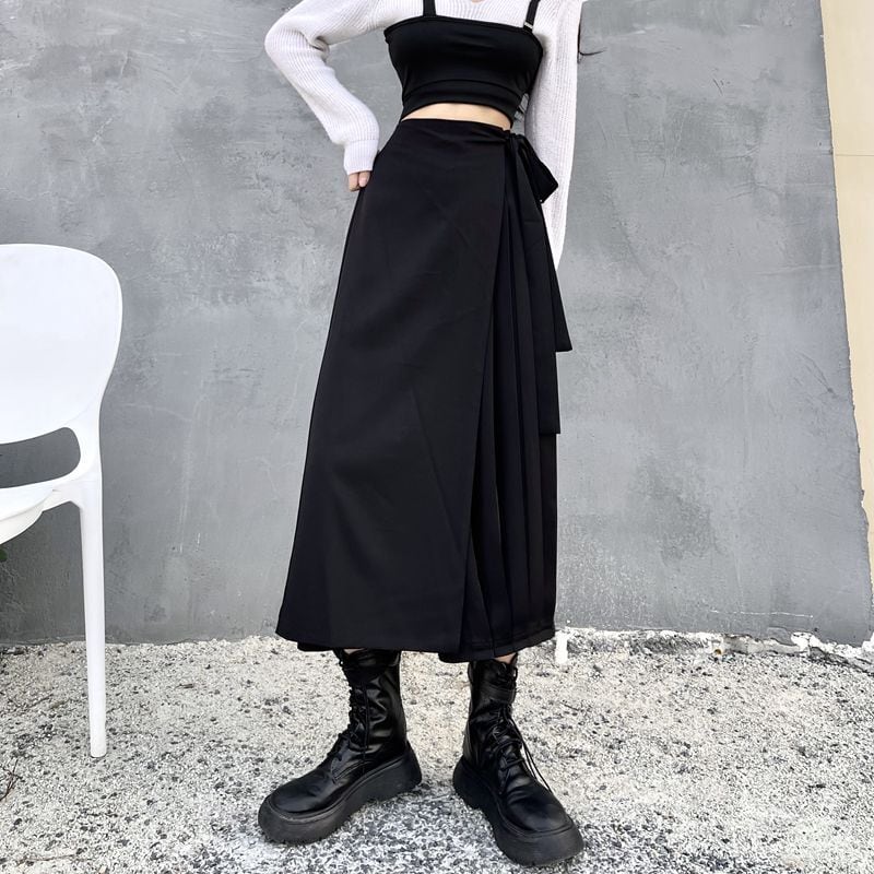 [Modern People Series]★Culotte Skirt★ Fake Layered Harajuku Style Plain Black Black SM Fashion