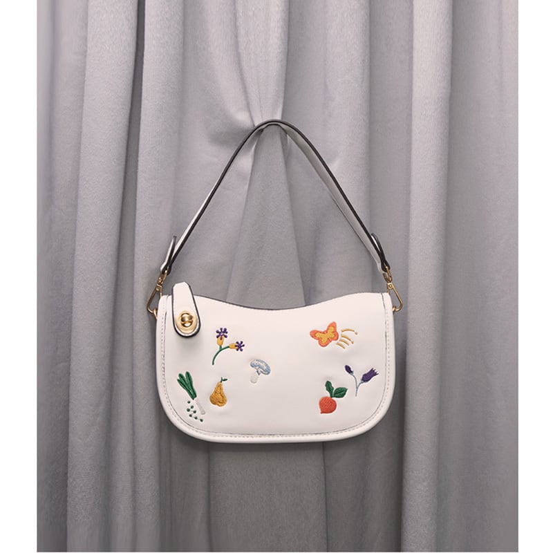 [XIAOZHONG Series] ★Bag★ Handheld bag Shoulder bag Embroidery Floral pattern Retro Commuting Date Cute