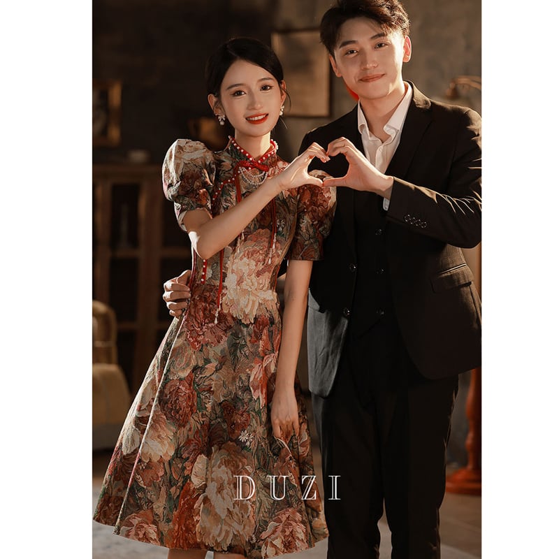 [DUZI Series]★Improved Chinese dress★ Chinese style dress, floral pattern, party dress, coming-of-age ceremony dress, photography