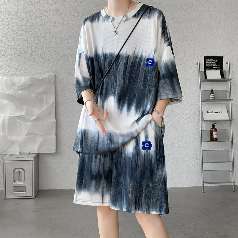 [ZHUIYI Series]★Setup★ T-shirt + shorts 2color Unisex Men's Large size Tie-dye