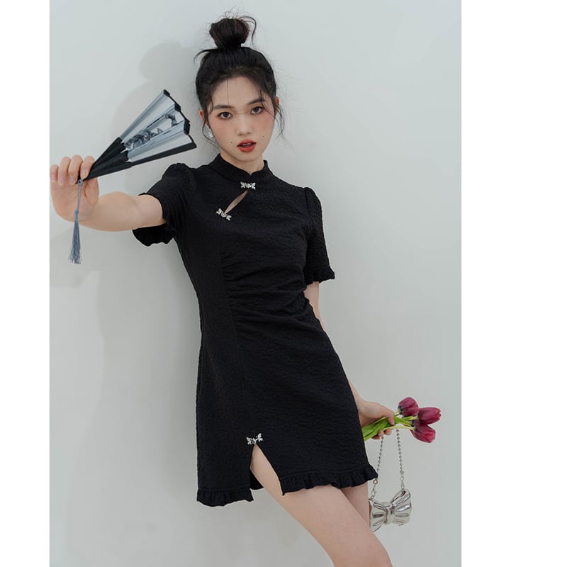 [LOVEHEYNEW Series] ★Mini-length Chinese dress★ Cute Chinese clothing Black Black Girls' night out Date Original