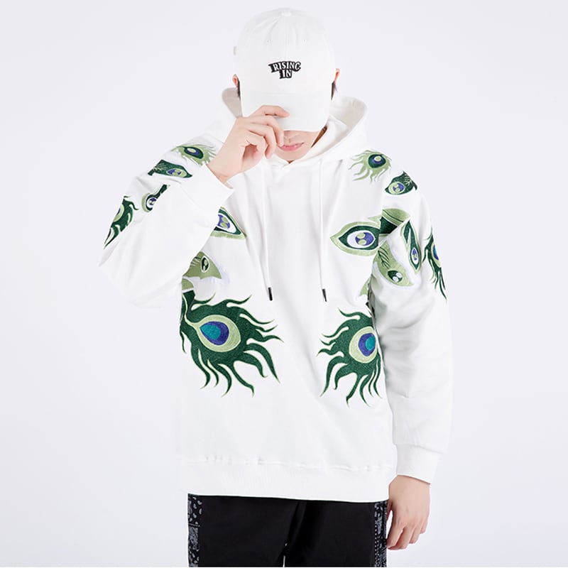 [Machiha clan series] ★Embroidery Chinese style hoodie★ 2color black or white peacock original cool