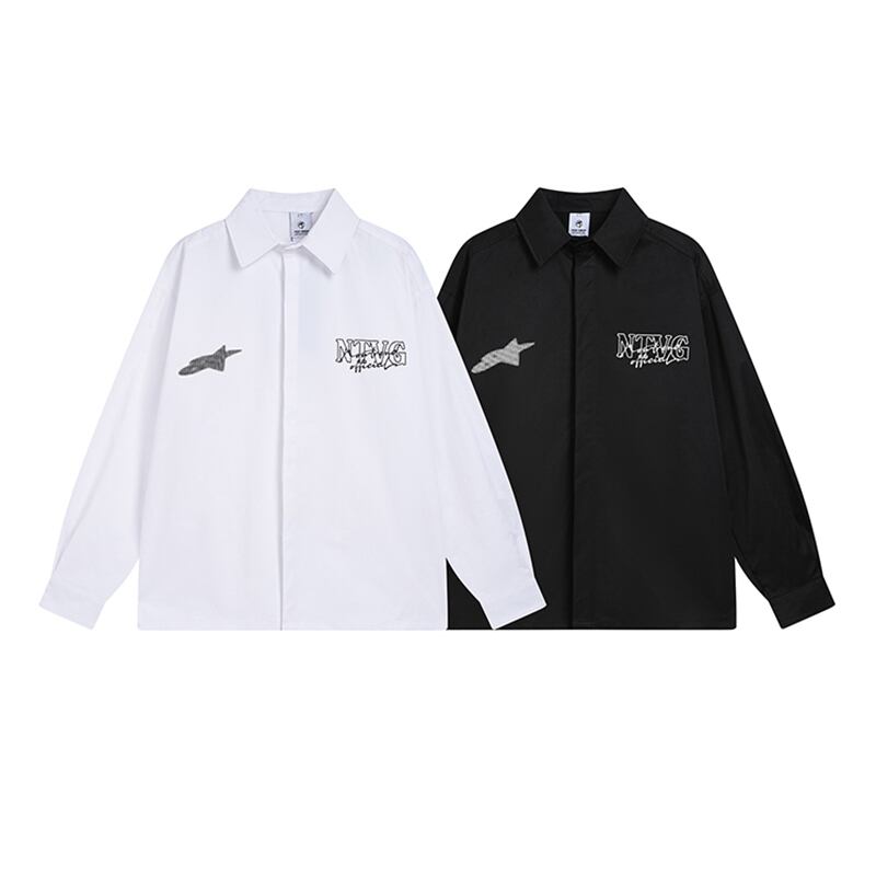 [TRAVEL ISSUANCE Series]★Shirt★ 2color Tops Long Sleeve Shirt Unisex Men's Black White ML XL 2XL