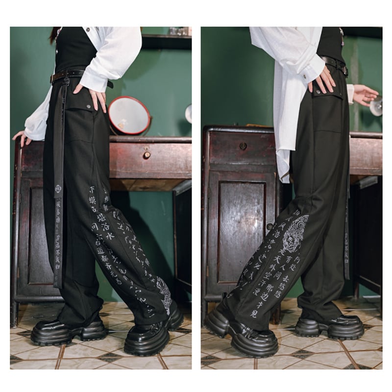 [Ancient monsters---Kabunji series]★China style trousers★Bottoms Casual pants Original lettering pattern Black