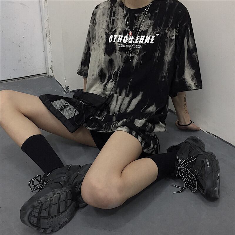 [Demon King Series]★T-shirt★ Tops Printed Ins Style Retro Loose Alphabet Short Sleeve Black Black