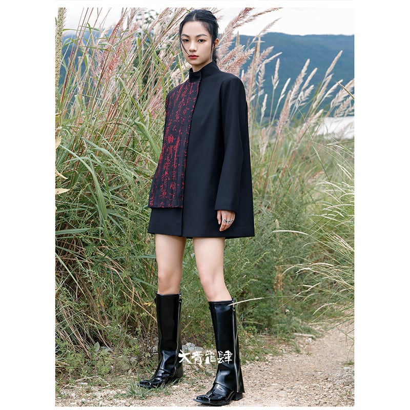 [Big Blue Dragon Series] ★China style coat★ Outer letter pattern black red cool easy to match print