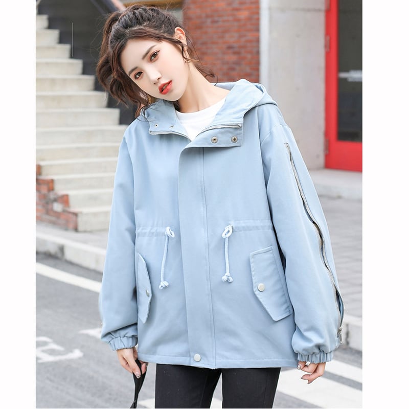 [QIZHI Series]★Jacket★ 3color Outer Panda with Hat Cute Casual Black Beige Blue