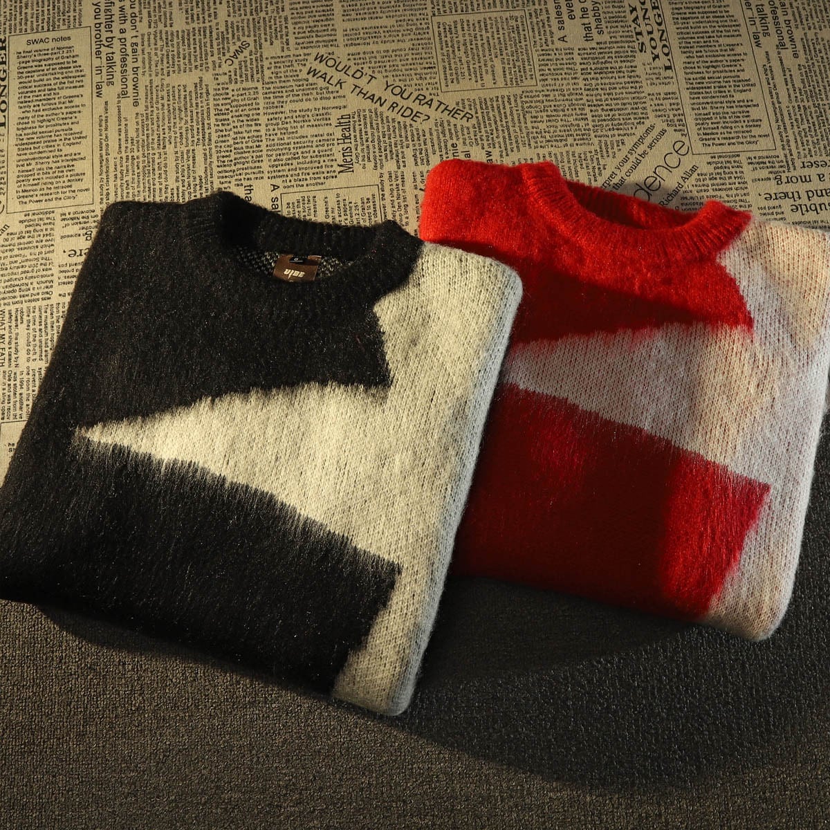 [Baraba Series] ★Sweater★ 2color Tops Unisex Men's Black Red Star Color Scheme