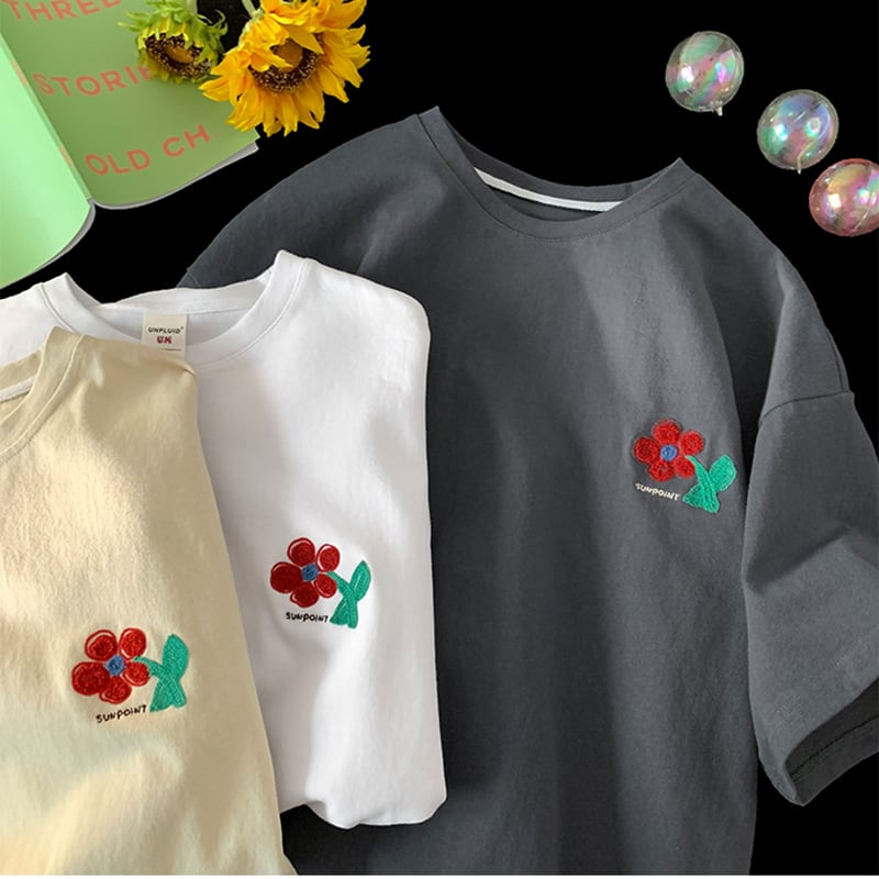 [SENSU Series] ★Short sleeve T-shirt★ 3color tops unisex men's T-shirt cotton simple flower