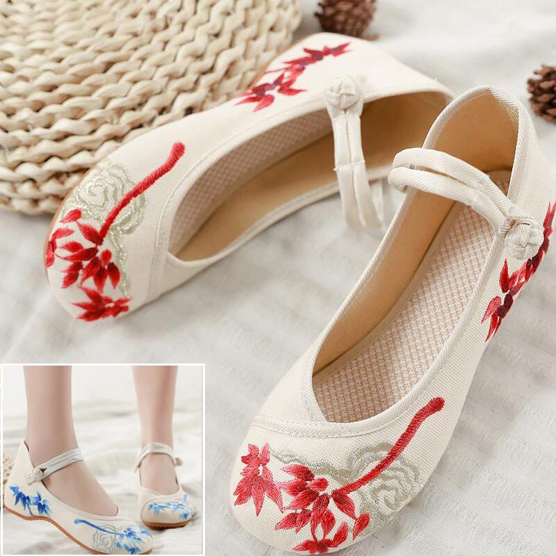 2colors Embroidery Shoes Handmade Shoes Chinese Shoes Chinese Style Shoes Chinese Style Buttons Tang Suit Hanfu Shoes Ethnic Style Retro Cheongsam Dress Shoes Zook Rubber 35 36 37 38 39 40 41 Red Blue 3cm