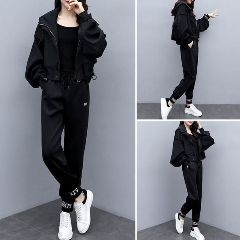 [XDE series]★Setup★ Jacket + pants top and bottom set 2-piece set Large size Black Black