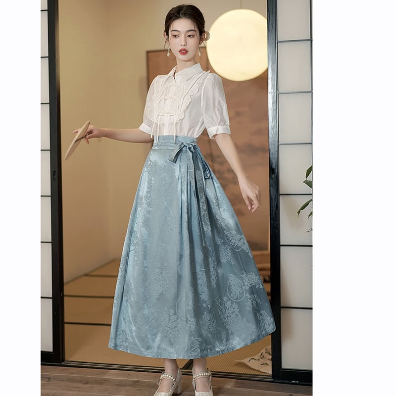 [QIYC Series] ★Chinese style skirt★ Bottoms Maki skirt Hanfu skirt Shinjeongshi Blue Blue Easy to match