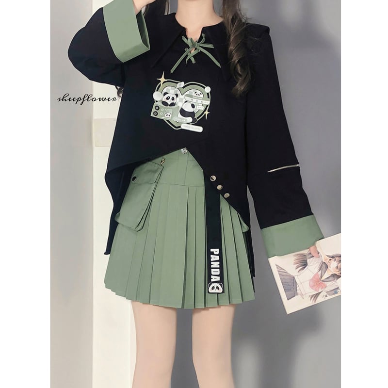 [Dust Smoke Cloud Dream---Dynamic Danko Series] ★Skirt★ Bottoms Pleated Skirt Green Green Panda S M L XL Cute Easy to match