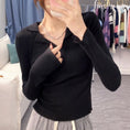 Load image into Gallery viewer, [Mikiko Series]★Knit tops★ 4color tops cut and sew thin V-neck slim pink apricot black dark gray
