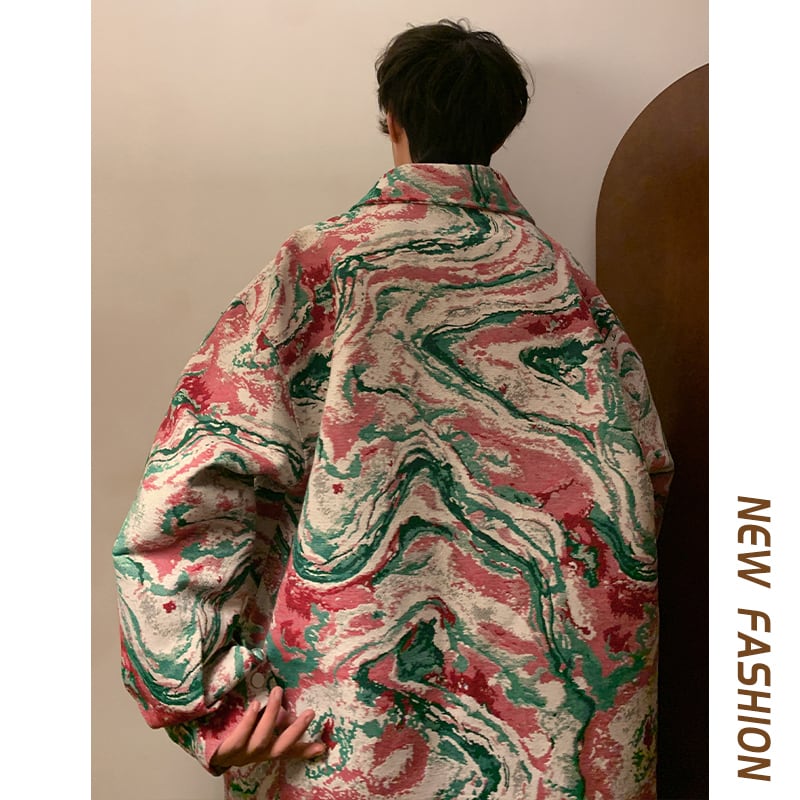 [KCSJ Series]★Jacket★ 2color Outerwear Camouflage Pattern Ink Pattern Unisex Men's Large Size Blue Red