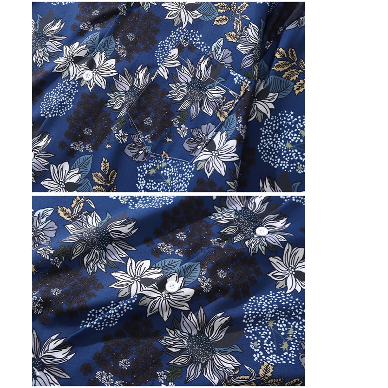 [TRAVEL ISSUANCE Series] ★Floral pattern shirt★ Unisex, men's, unique, loose, easy to match, dark blue, blue