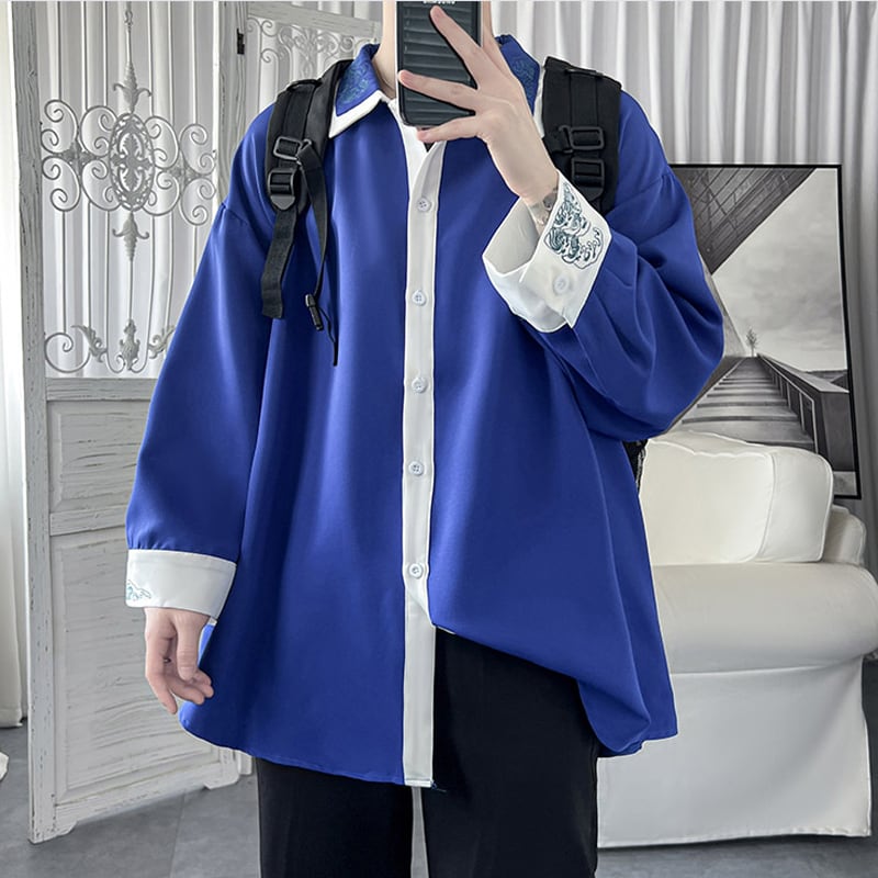 [Yurin Series] ★China style shirt★ 4color Unisex Men's Embroidery Literary Style Blue White Black Large Size