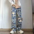 Load image into Gallery viewer, [AIMAKOU Series] ★Denim Pants★ Bottoms Pants Unisex Men's Print Large Size Blue Blue
