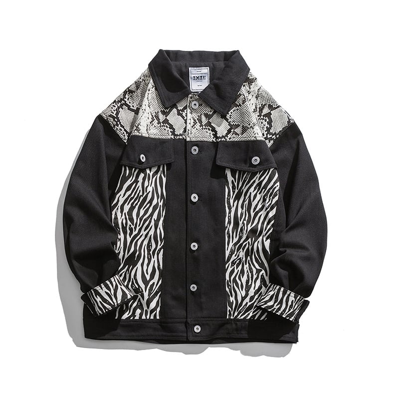 [LP Series]★China style jacket★ Stadium jacket snake pattern zebra pattern outerwear sukajan black white switching casual unisex