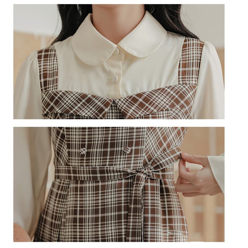 [MEIYI Series] ★One Piece★ Women's Plaid Fake Layered Commuting Date Cute